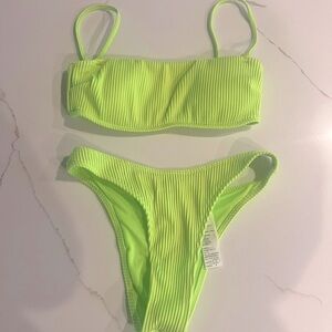 Hollister ribbed bikini w/ bandeau adjustable top & high leg cheekiest bottom.